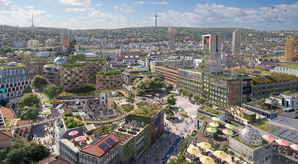 Illustration: So könnte Suttgart rund um dem Marktplatz 2045 aussehen